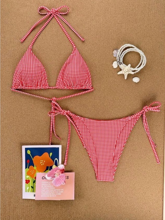 ADBoutique Other - Women's Red Gingham Tie-Side Bikini - Classic Triangle Top